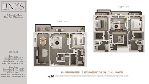 Floor plan for 3 beds, 3.5 baths, 2321 sqft